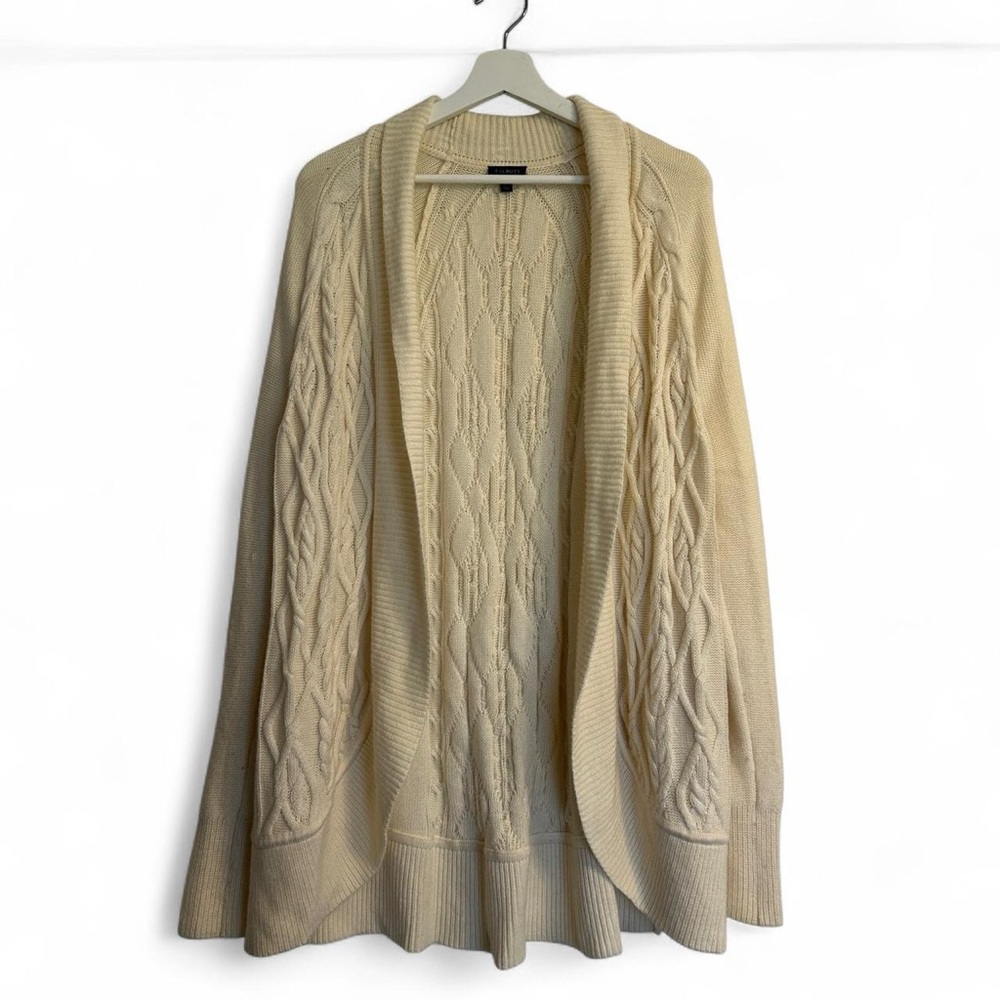 Talbots Cable Knit Open Front Cardigan with 30% Lambs Wool. Size Large